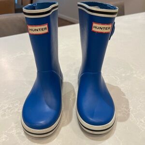 Hunter Kids Blue Rain Boots with White Trim